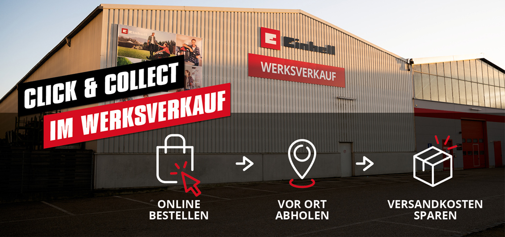 Das Bild zeigt den Einkauf per Click & Collect im Einhell Werksverkauf.