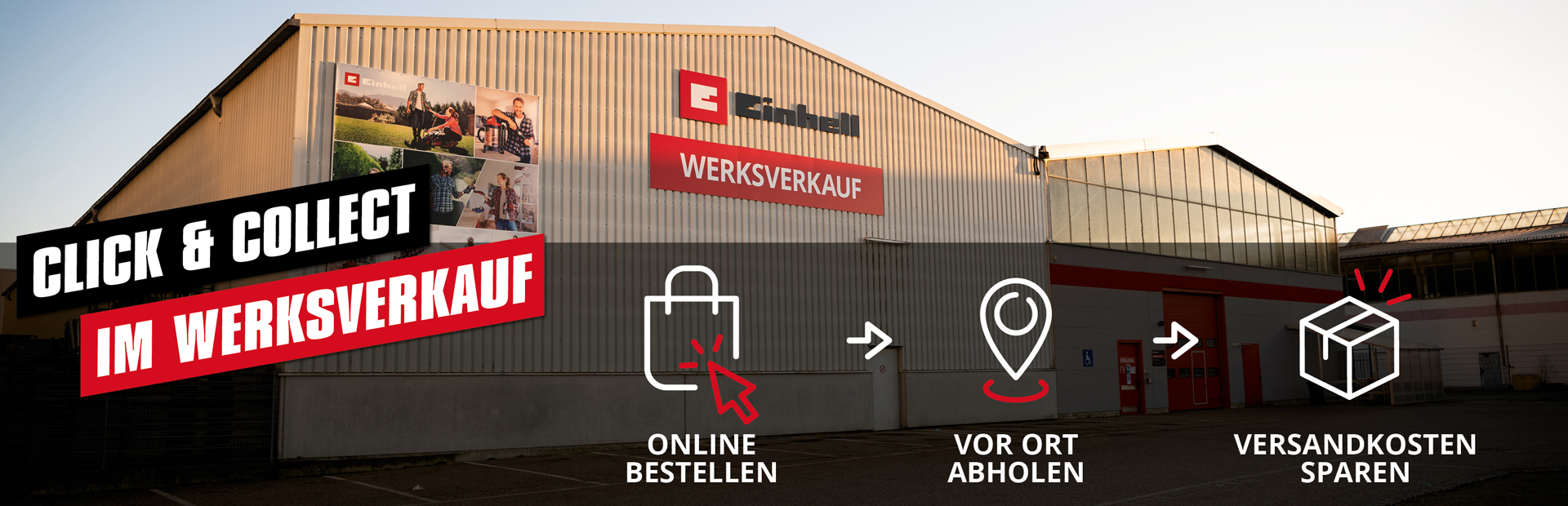 Das Bild zeigt den Einkauf per Click & Collect im Einhell Werksverkauf.