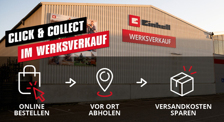 Das Bild zeigt den Einkauf per Click & Collect im Einhell Werksverkauf.
